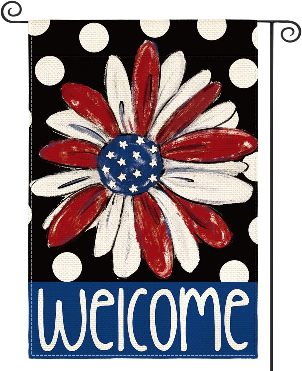 Patriotic 4th of July Garden Flag 12x18 Inch Double Sided Outside, Floral Welcome Daisy Polka Dots Yard Outdoor Decoration